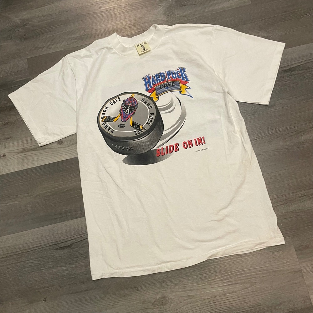 Vintage 1994 Hard Puck Cafe Joe Blow T Shirt Mens Large White Hockey Graphic 90s